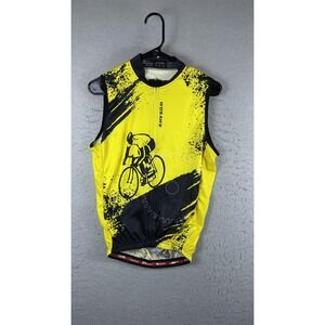 WOSAWE Cycling Jersey Mens Medium Yellow Sleeveless Full‎ Zip Tank Graphic
